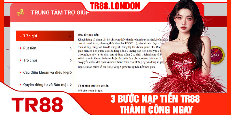 3 Bước Nạp Tiền TR88 Thành Công Ngay